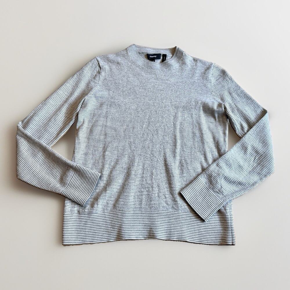 Theory Merino Wool Cillin Crewneck Sweater Striped Grey Size XS $275